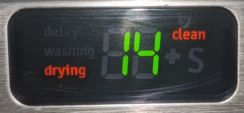 Dishwasher Display - Clean but Drying, 14 minutes remaining