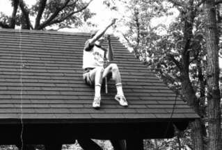 Mike on shelter roof in 1979